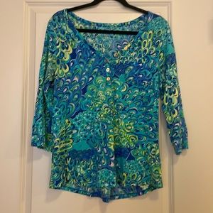 EUC L Lilly Lagoon palmetto shirt